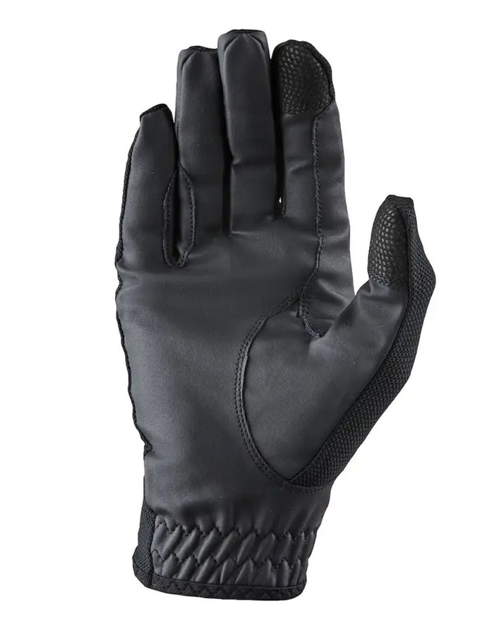 Black Coloured Dublin Pull On Cool Mesh Riding Gloves on white background #colour_black