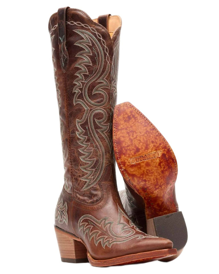 Mahogany coloured Durango Womens Crush Tall Western Boots on white background #colour_mahogany