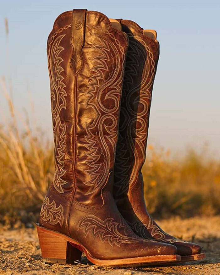 Mahogany coloured Durango Womens Crush Tall Western Boots on  outdoor background #colour_mahogany