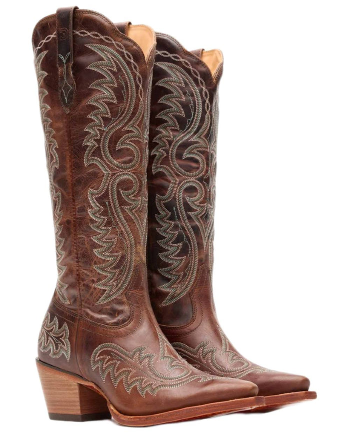 Mahogany coloured Durango Womens Crush Tall Western Boots on white background #colour_mahogany