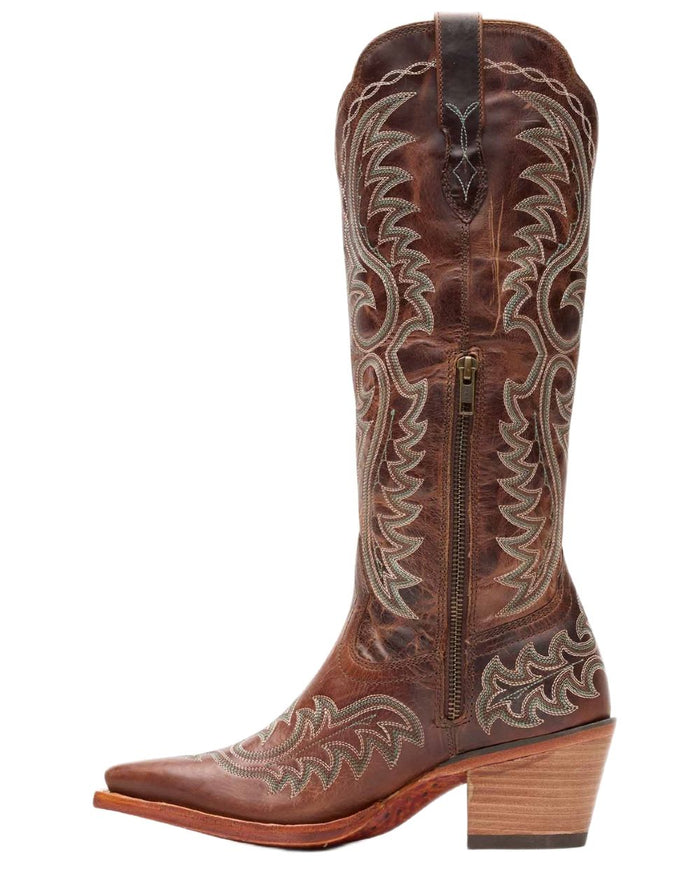 Mahogany coloured Durango Womens Crush Tall Western Boots on white background #colour_mahogany