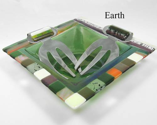 "Earth" Fused Glass Bowl and Servers