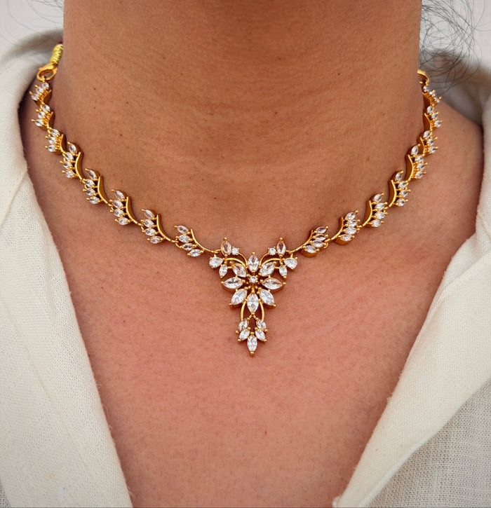 Elegant CZ Leaf Necklace Set