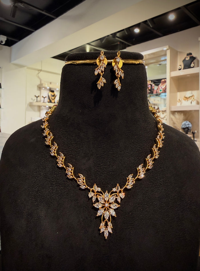 Elegant CZ Leaf Necklace Set