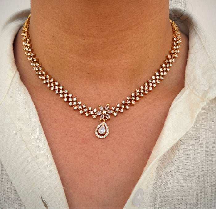 Elegant CZ Teardrop Necklace Set A107
