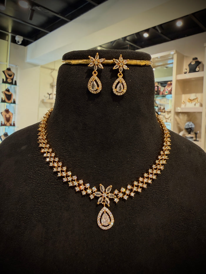 Elegant CZ Teardrop Necklace Set A107