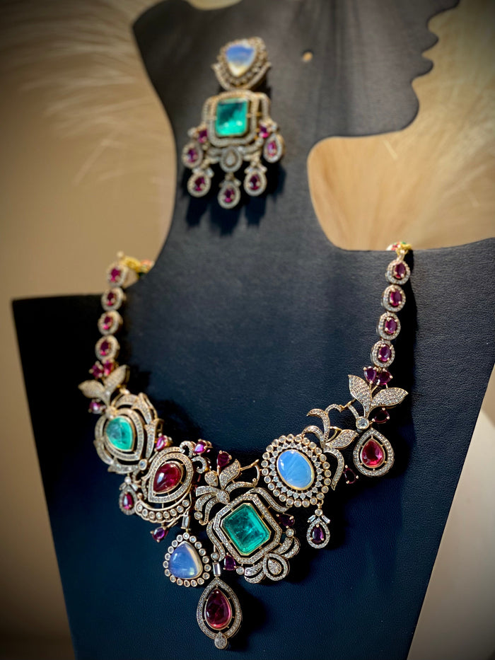Elegant Navratna Necklace Set