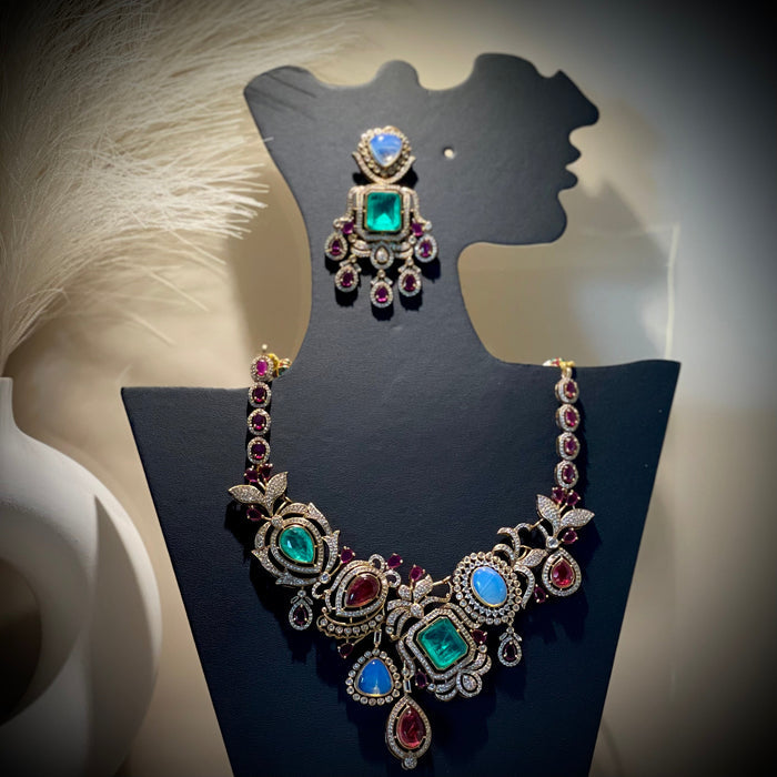 Elegant Navratna Necklace Set