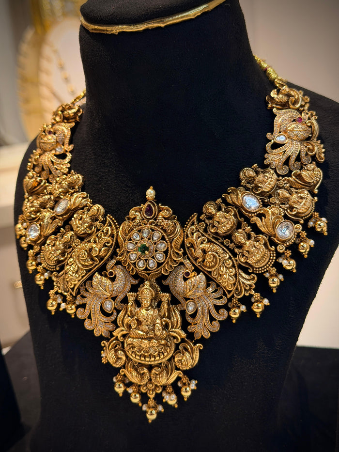 Elegant Peacock & Lakshmi Motif Necklace Set