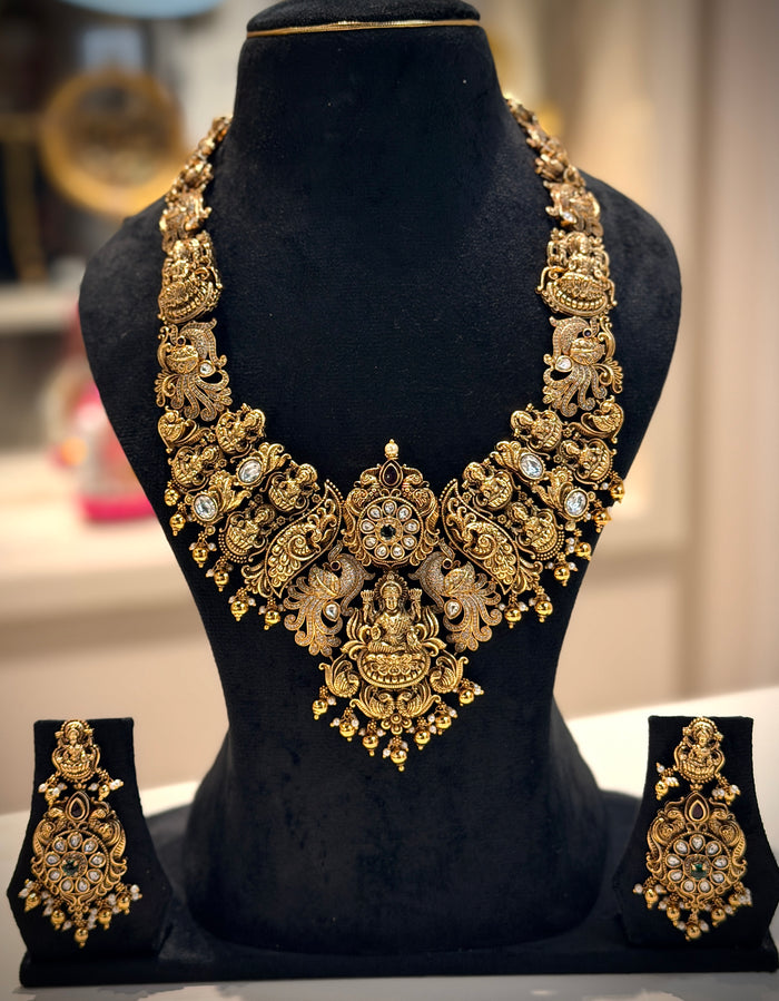 Elegant Peacock & Lakshmi Motif Necklace Set