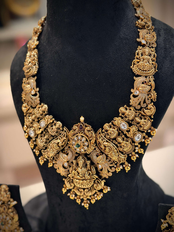 Elegant Peacock & Lakshmi Motif Necklace Set