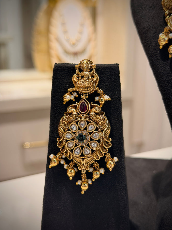 Elegant Peacock & Lakshmi Motif Necklace Set