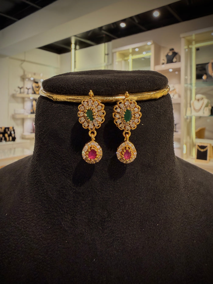 Elegant Ruby Emerald Pearl Choker Necklace Set