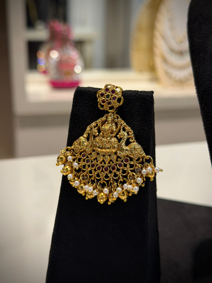 Elegant Temple Lakshmi With Elephant Short Necklace Set