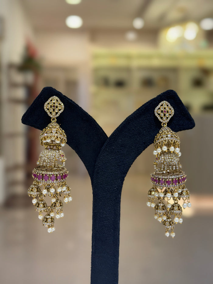 Elephant Crystal Pearl Jhumka Earrings Set