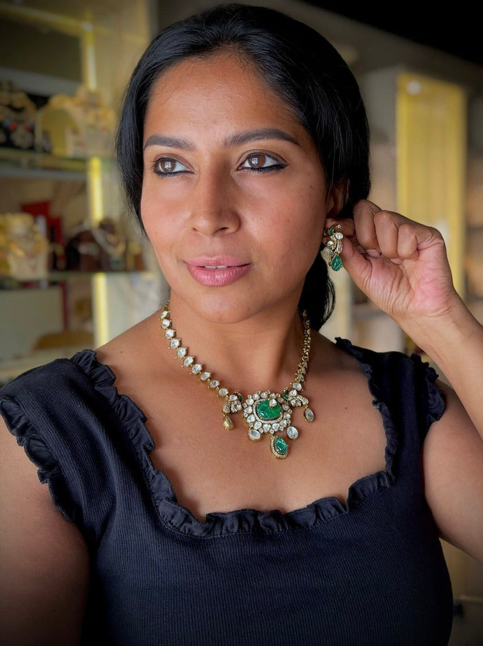 Emerald Peacock Necklace Set