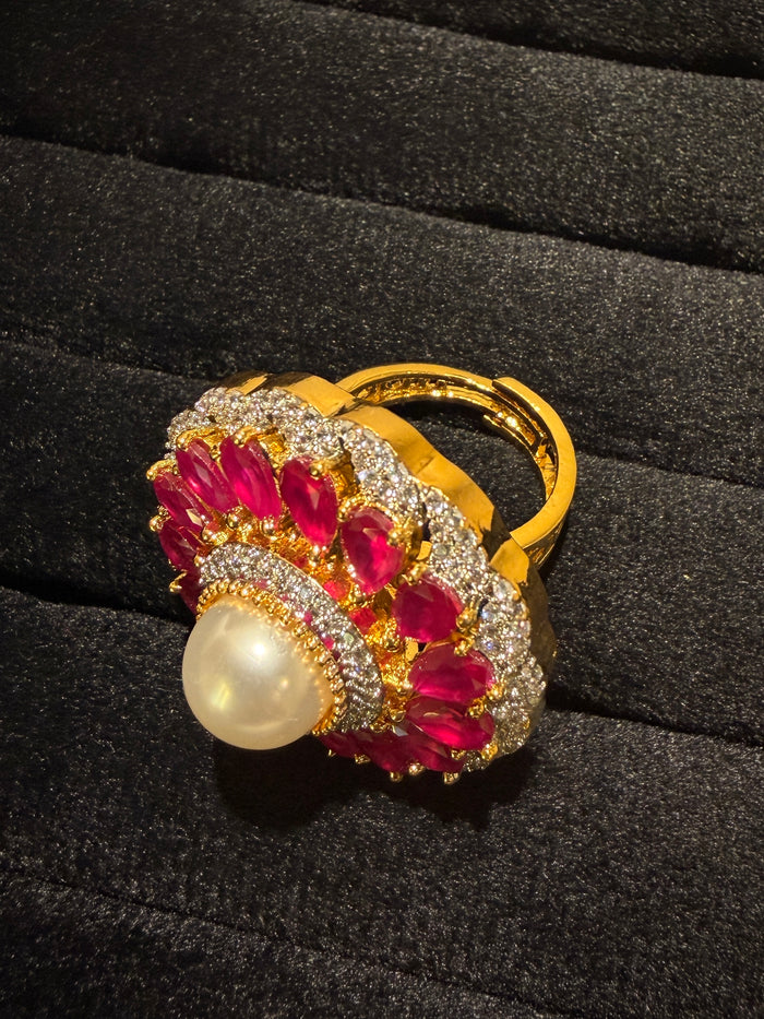 Emerald Pearl Floral Royale Ring