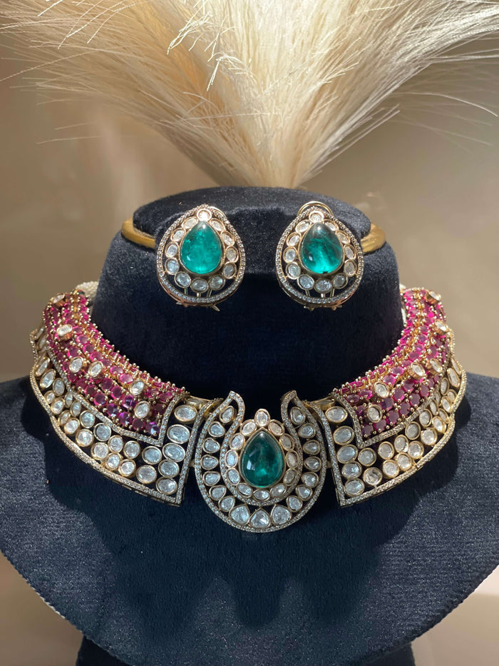 Emerald Ruby Doublet Choker Necklace Set