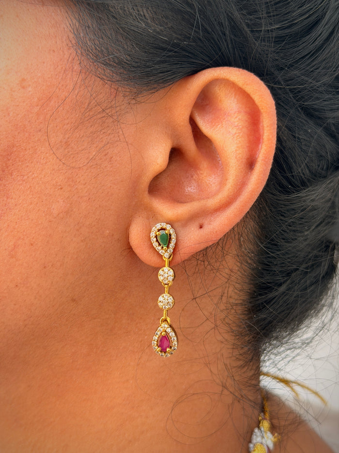 Emerald‑Ruby Double Layer Teardrop Choker Necklace Set