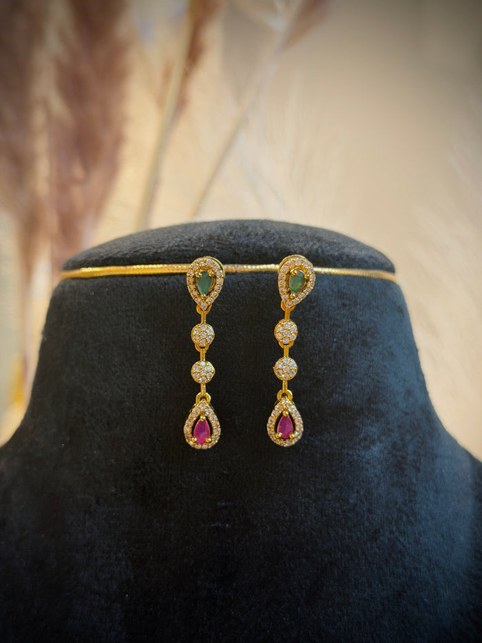 Emerald‑Ruby Double Layer Teardrop Choker Necklace Set