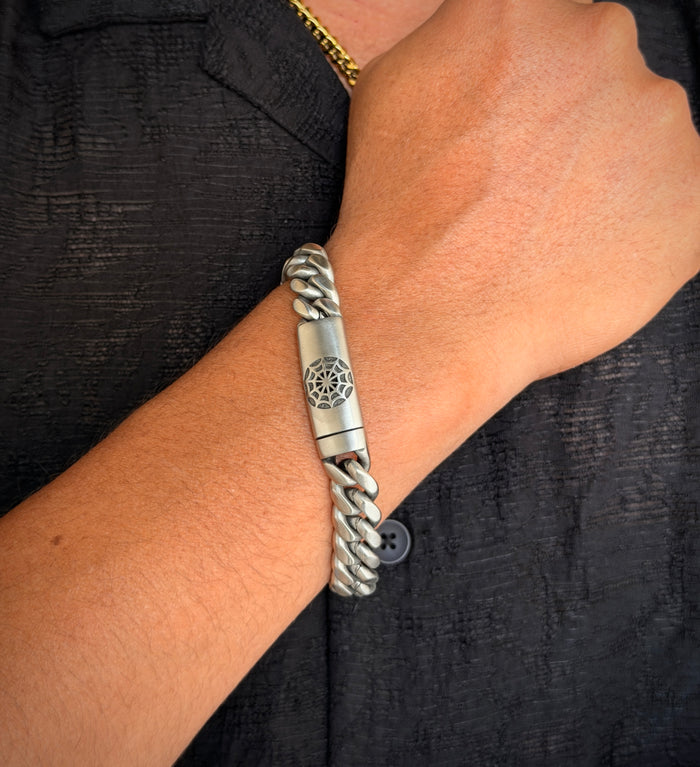 Engraved Silver Men's Cuban Link Bracelet