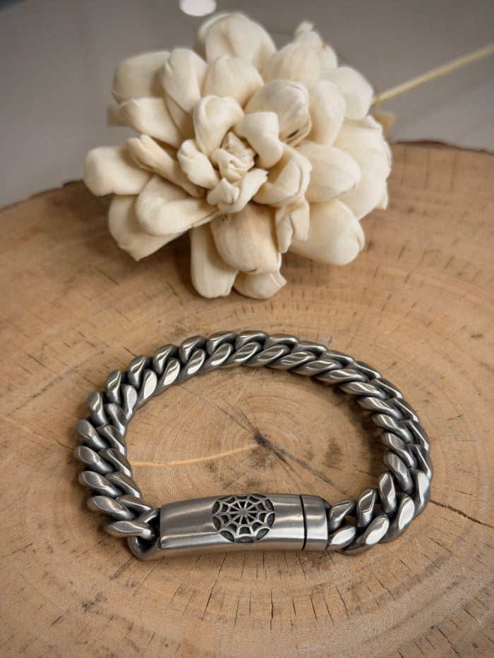 Engraved Silver Men's Cuban Link Bracelet