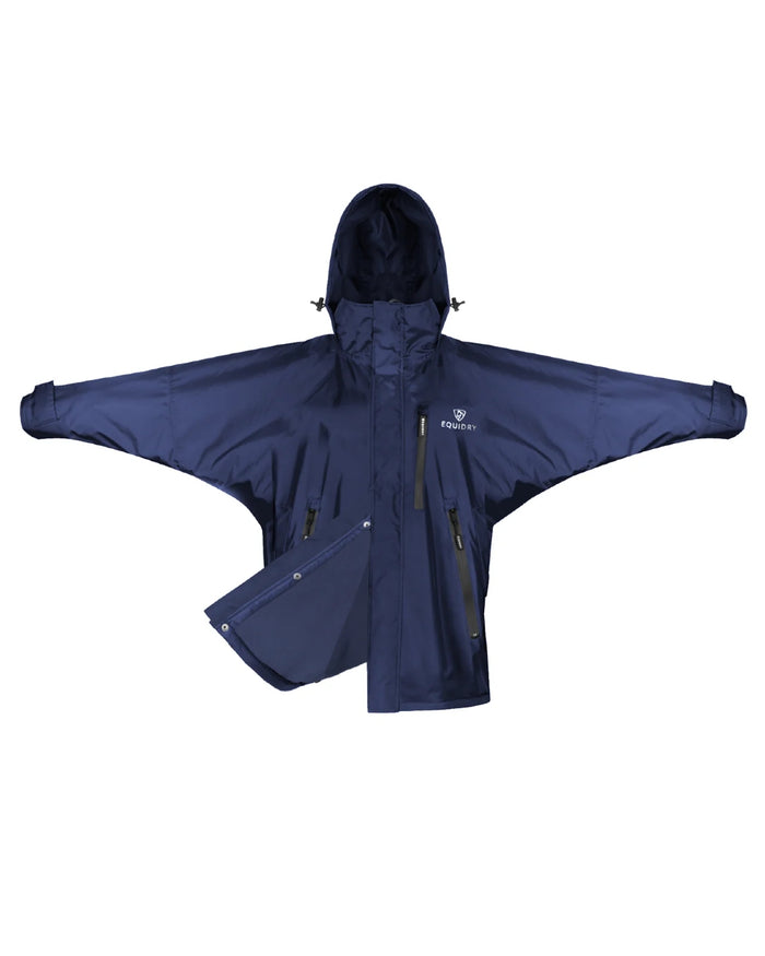 Navy coloured Equidry Mens Equimac Shortie With Stowaway Hood on white background #colour_navy