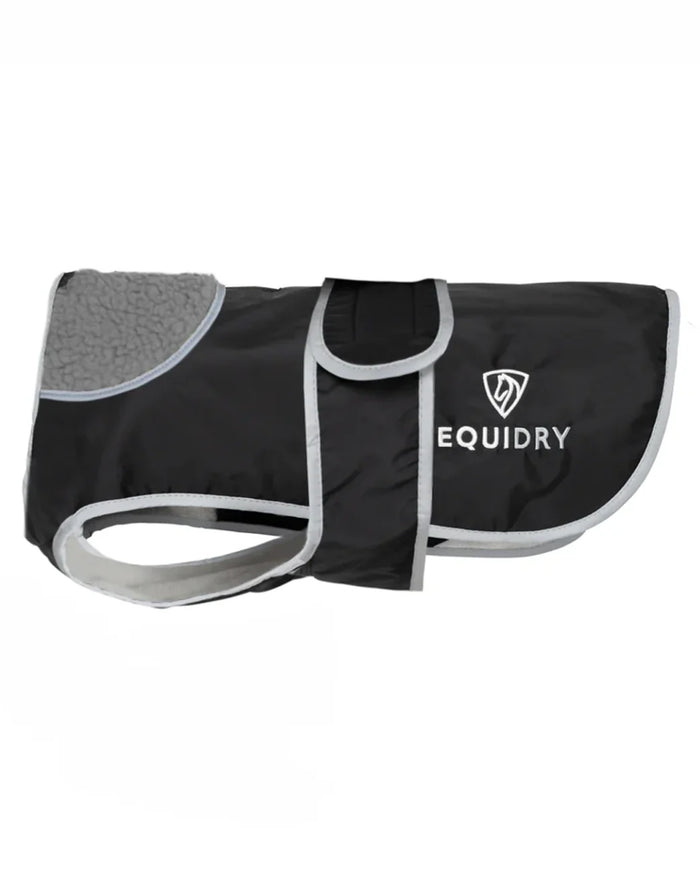 Black Grey coloured Equidry Microfibre Fleece Waterproof Dog Coat on white background #colour_black-grey