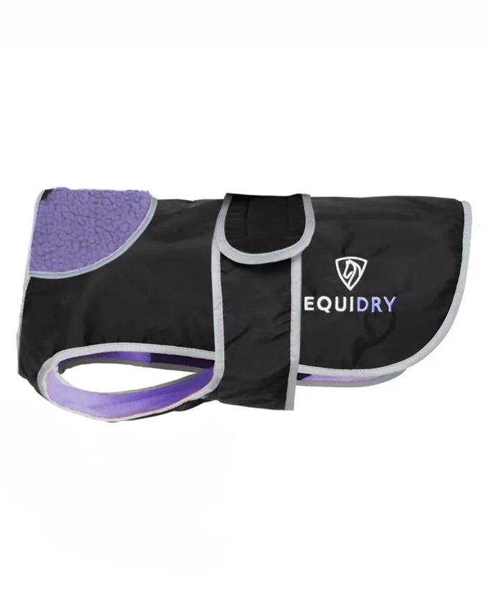 Black Lilac coloured Equidry Microfibre Fleece Waterproof Dog Coat on white background #colour_black-lilac