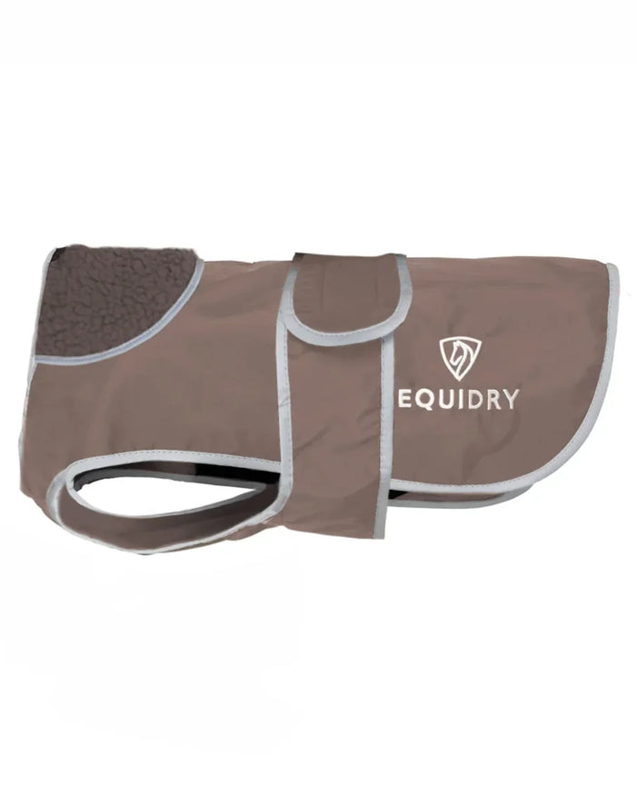 Mocha coloured Equidry Microfibre Fleece Waterproof Dog Coat on white background #colour_mocha