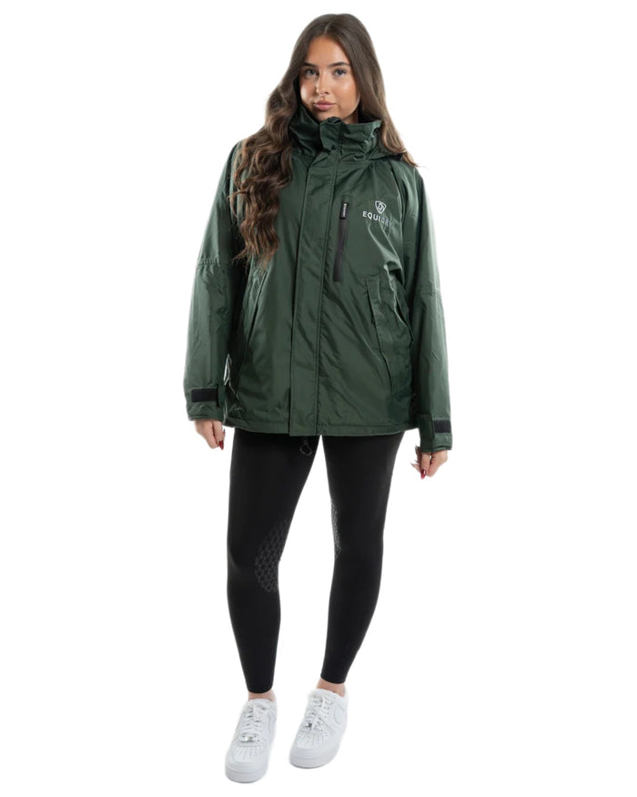 Black Forest Green coloured Equidry Womens Shortie Thin Fleece Jacket With Stowaway Hood on white background #colour_black-forest-green