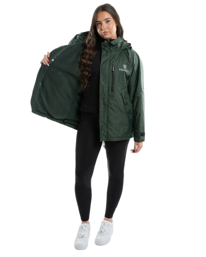 Black Forest Green coloured Equidry Womens Shortie Thin Fleece Jacket With Stowaway Hood on white background #colour_black-forest-green