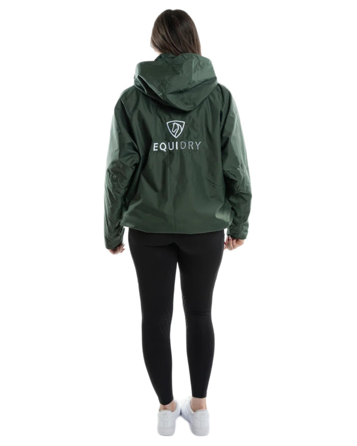 Black Forest Green coloured Equidry Womens Shortie Thin Fleece Jacket With Stowaway Hood on white background #colour_black-forest-green