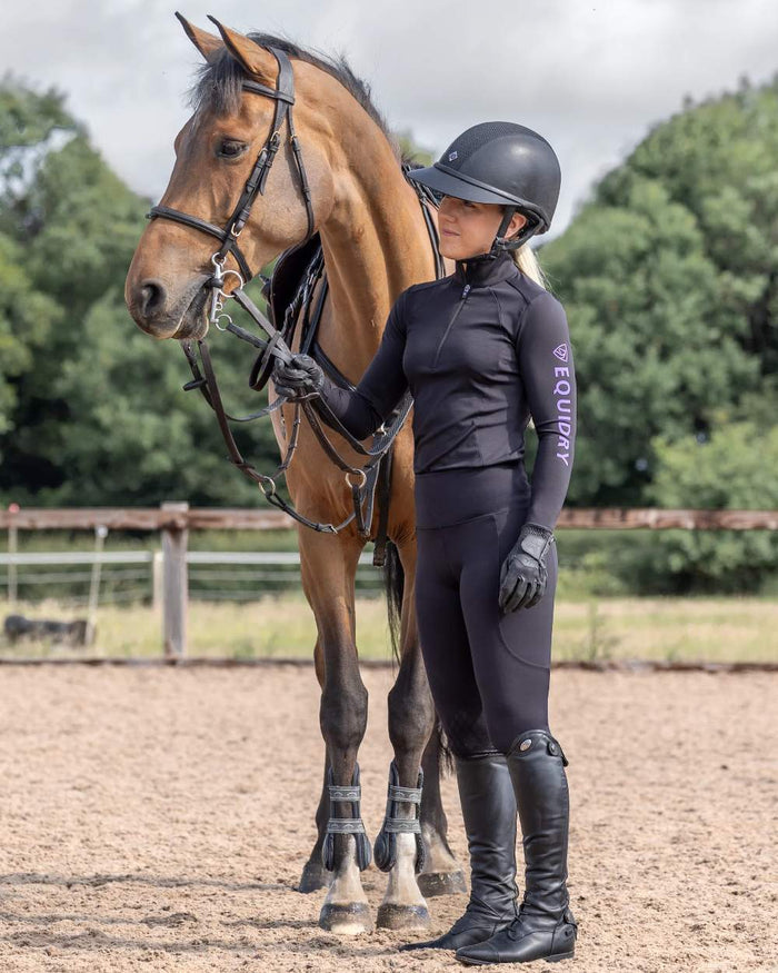 Black Lilac Coloured Equidry Womens Water Repellent Base Layer on outdoor background #colour_black-lilac
