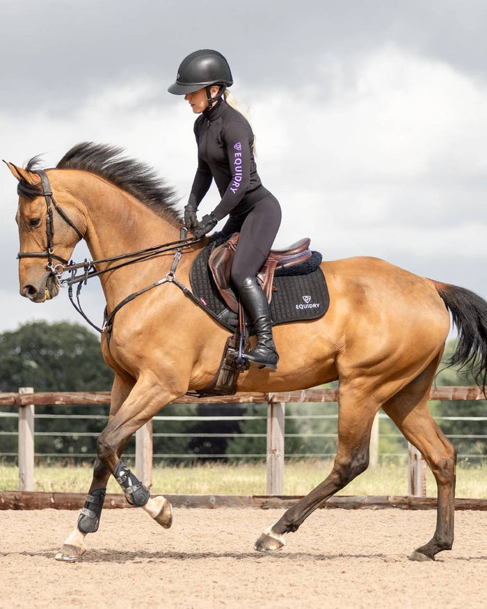 Black Lilac Coloured Equidry Womens Water Repellent Base Layer on outdoor background #colour_black-lilac