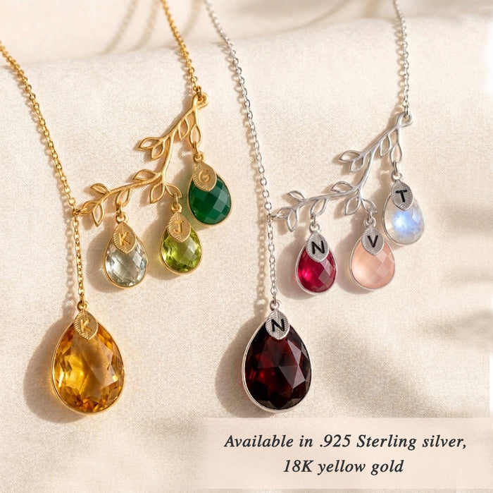 grandmother necklace with birthstones representing family tree jewelry in gold or silver