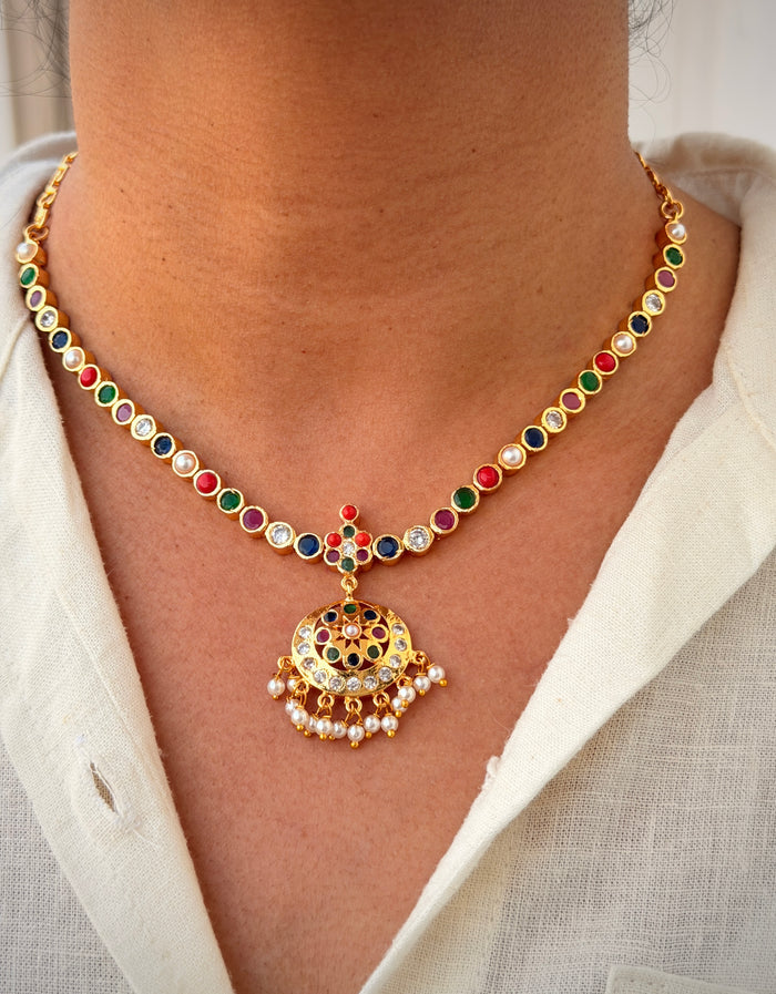 Festive Navratna Short Necklace Set