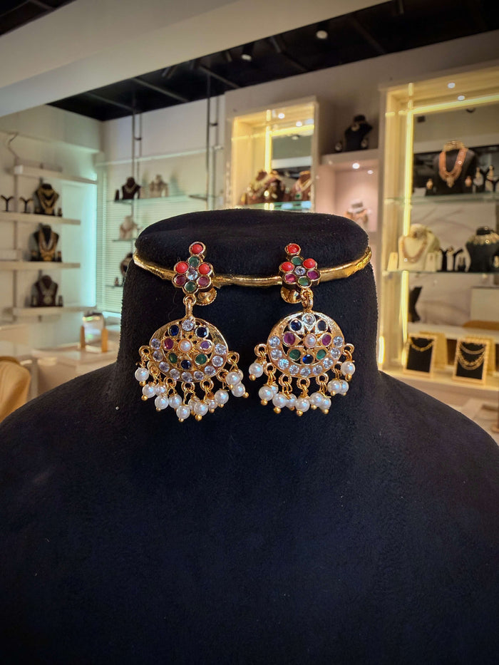 Festive Navratna Short Necklace Set