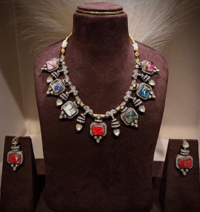 Firestone Navratna Statement Necklace Set