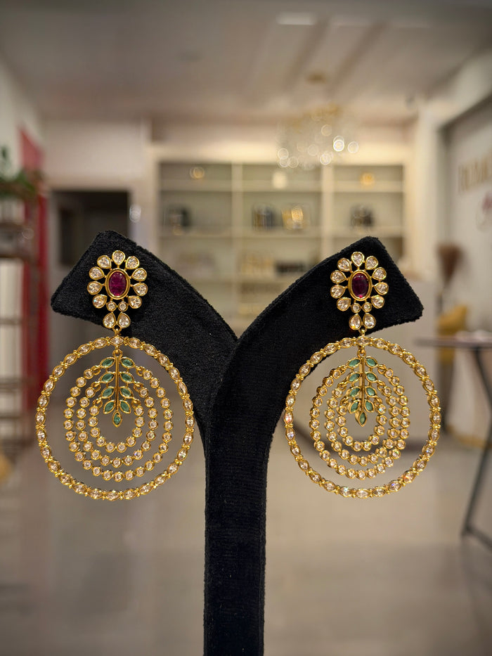Floral Crystal Circle Chandbali Earrings