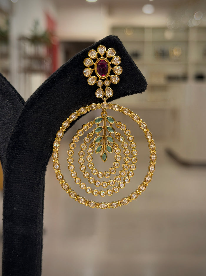 Floral Crystal Circle Chandbali Earrings