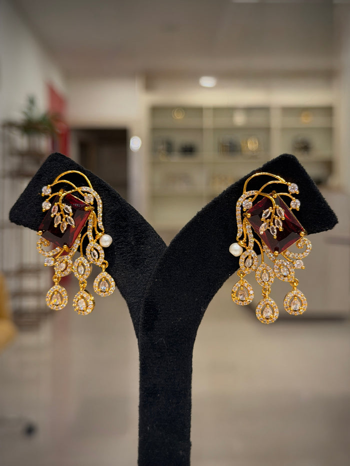 Floral Crystal Stone Cascade Dangle Earrings
