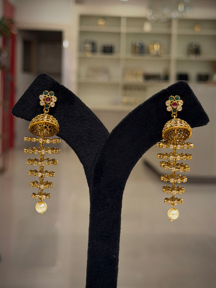 Floral Jhumka Cascade Pearl Earrings