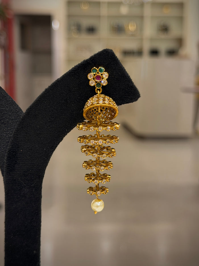 Floral Jhumka Cascade Pearl Earrings