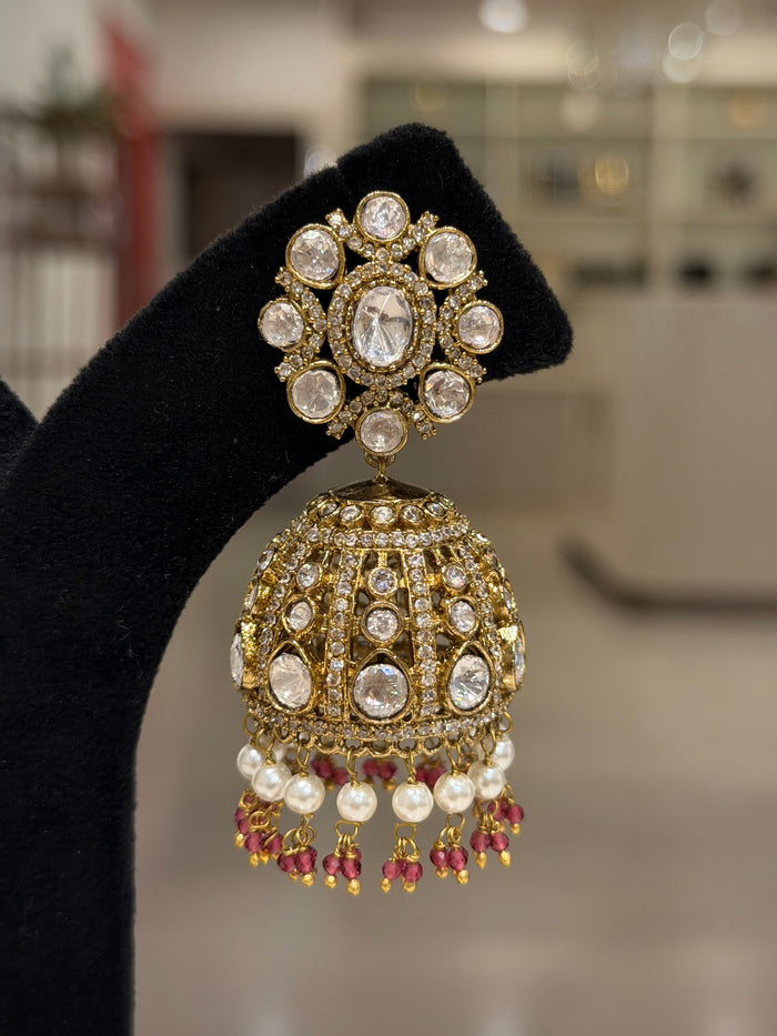 Floral Kundan Pearl Jhumka Earrings