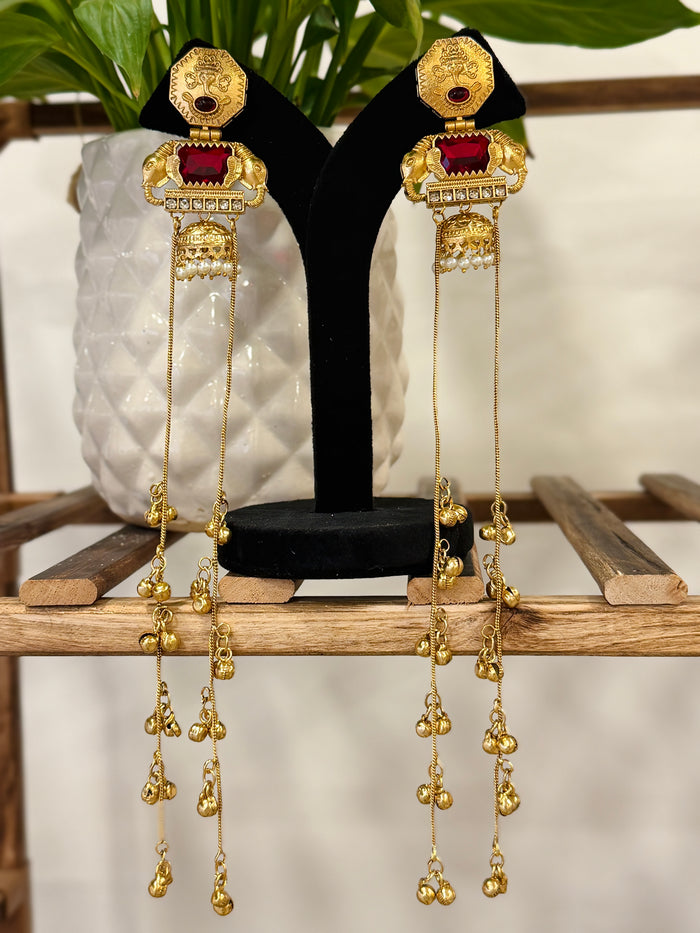 Ganesh Twin Elephant Ruby Kashmiri Earrings