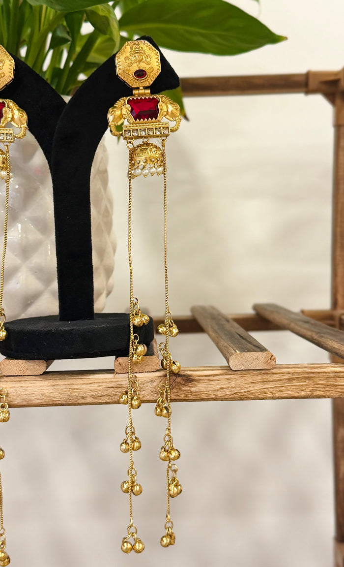 Ganesh Twin Elephant Ruby Kashmiri Earrings