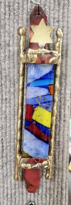 Gary Rosenthal Fused Glass Mezuzah with Brass Rods