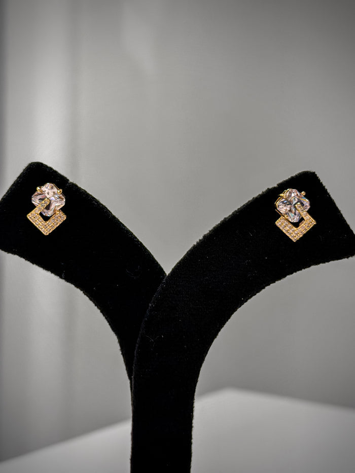 Gold Crystal Link Stud Earrings Set