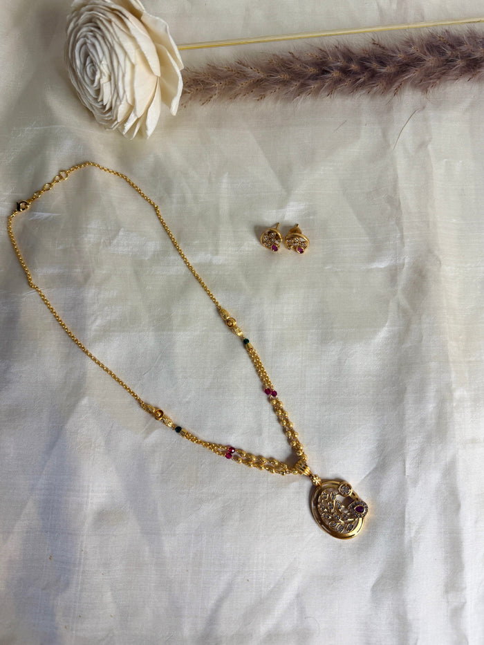 Gold Crystal Ruby Floral Beaded Designer Chain Set